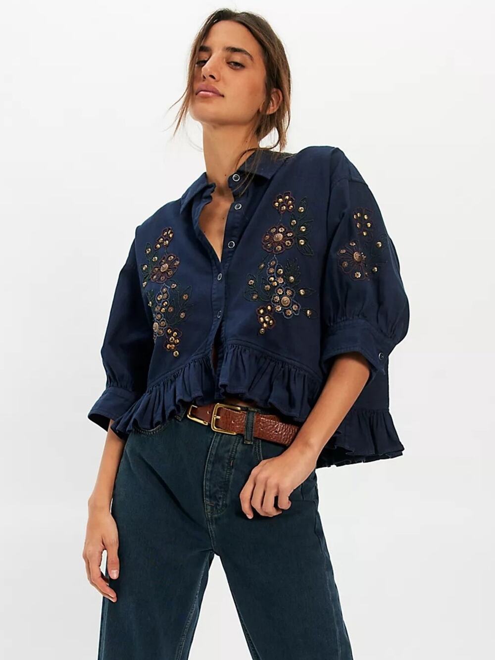 We The Free Bailey Embellished Denim Shirt